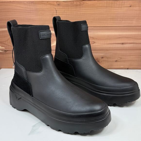 Hunter Explorer Lug Chelsea Leather Boot Black Women's size 9 US - NEW - Picture 5 of 13